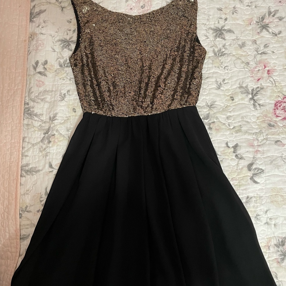 black & gold sequin mini dress